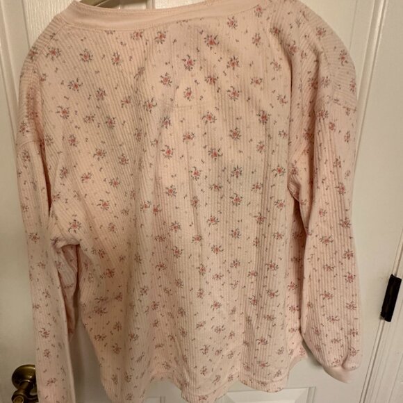 Vintage Victoria's Secret Pink Floral Thermal Henley Small - Picture 2 of 8